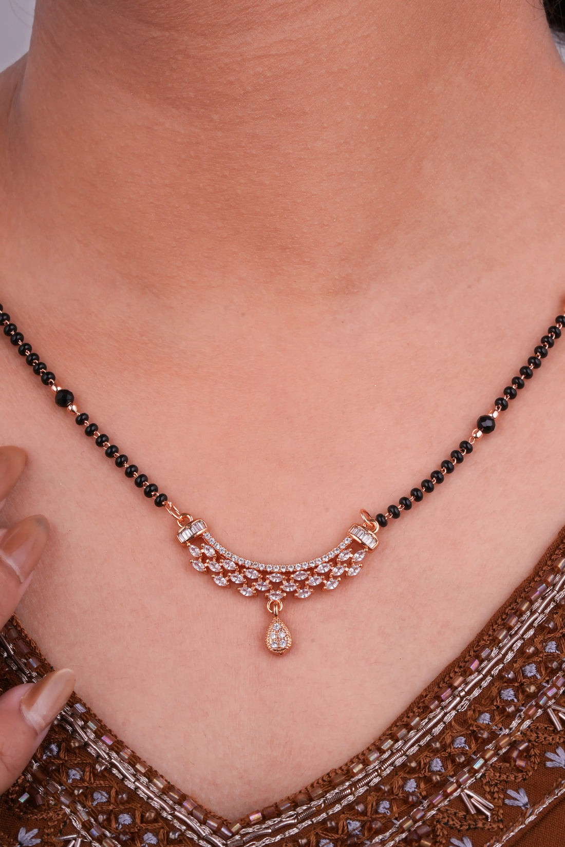 TooBela Rose Gold Tone Crystal Mangalsutra Necklace for Women | Elegant Daily Wear & Party Jewelry TB_5009
