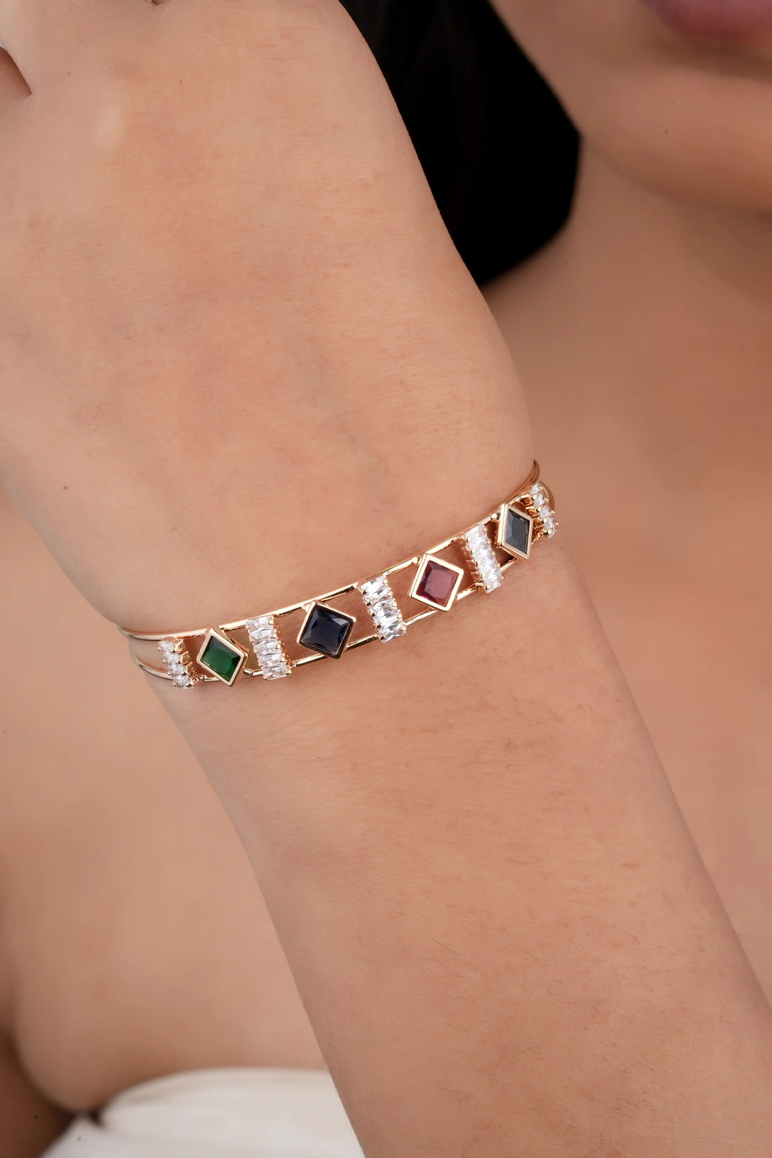 TooBela multicolor gemstone gold plated designer bracelet for women