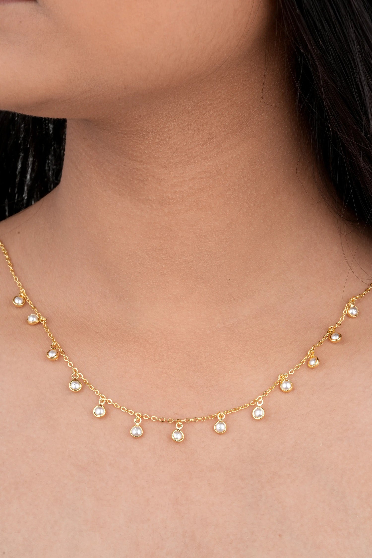 Elegant pearl drop necklace by TooBela with gold finishshop_this_look_EcLGgQ