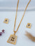 TooBela gold tone geometric crystal pendant necklace set with black stone center design