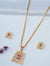 TooBela gold tone geometric pendant necklace set with purple and white crystal stones