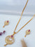 TooBela gold tone temple style pendant necklace set with pink oval stone and crystal detailing