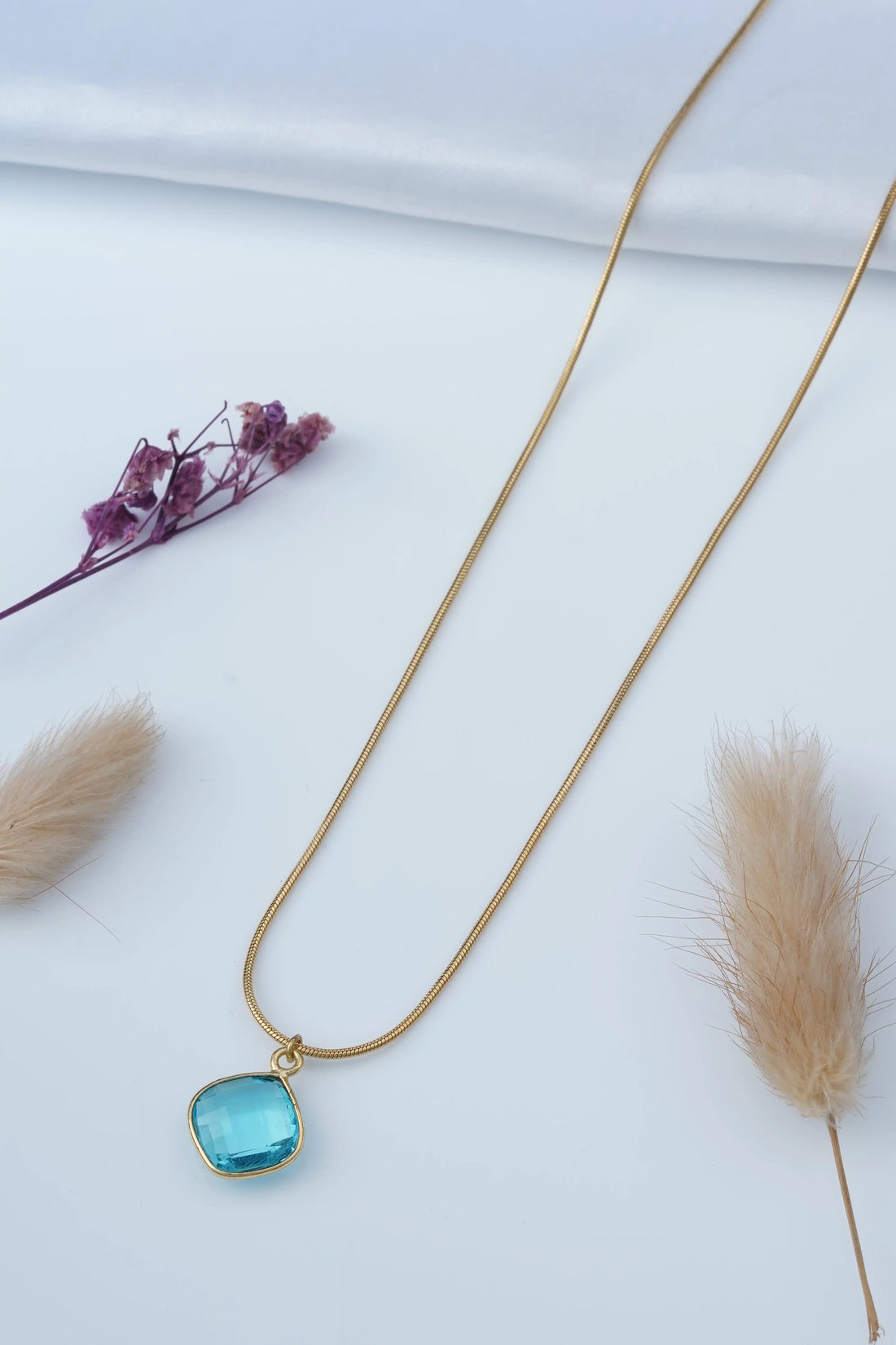 TooBela gold tone square blue crystal pendant necklace for women