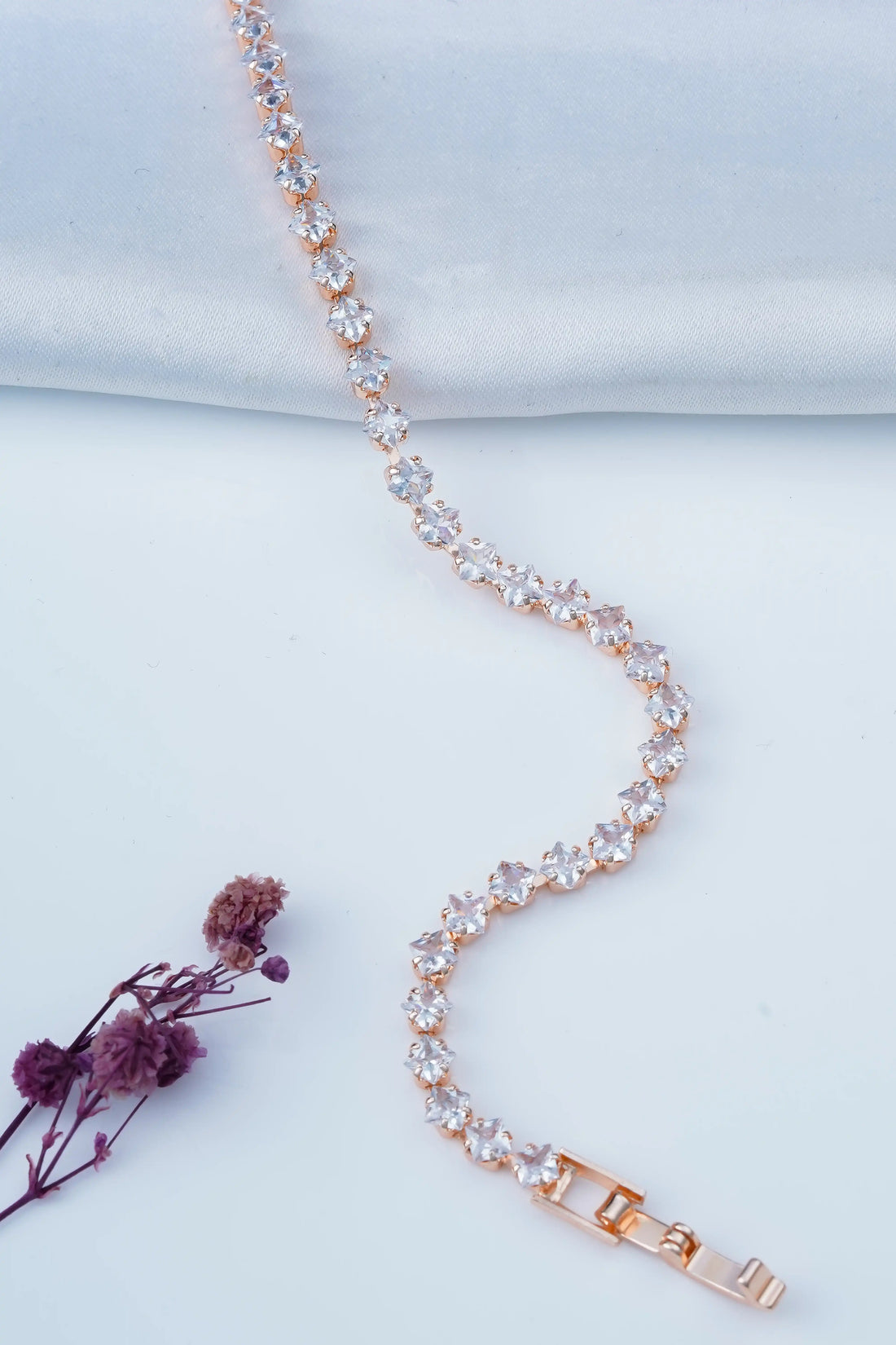 TooBela rose gold crystal tennis bracelet with sparkling stones
